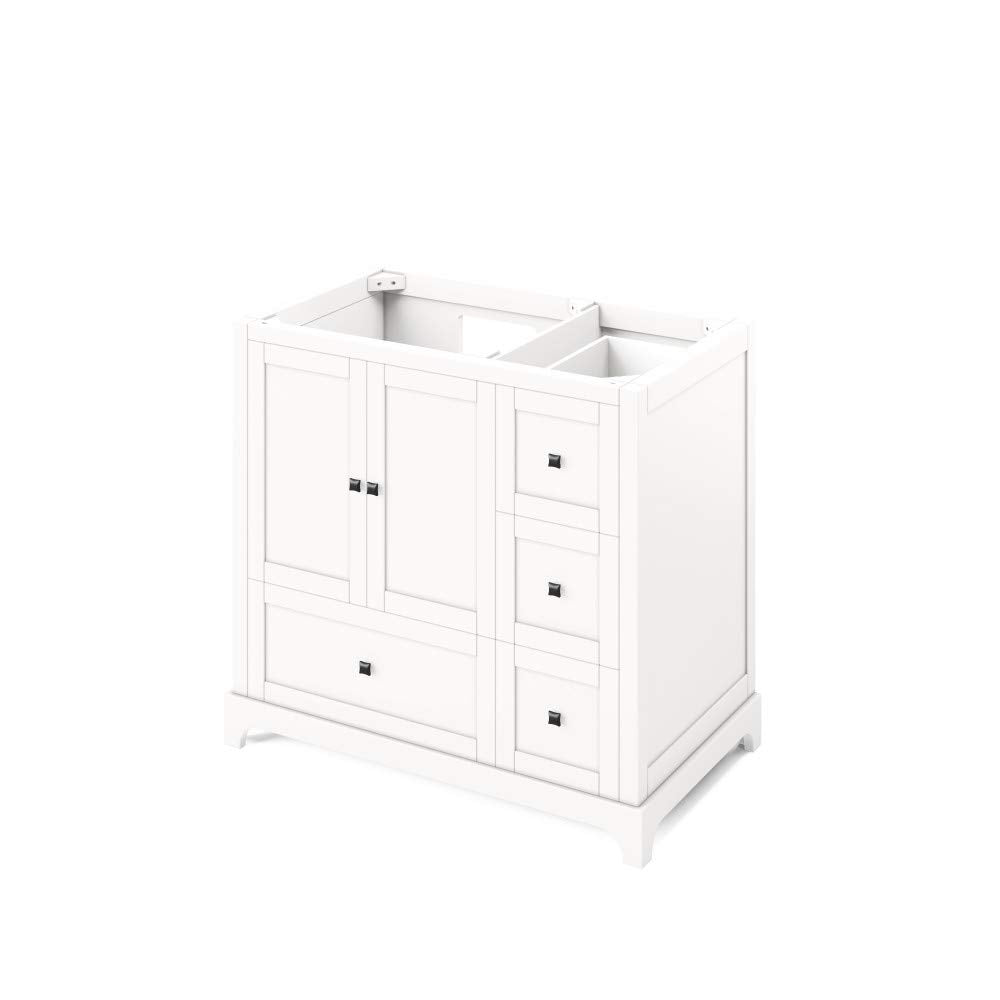 Jeffrey Alexander VKITADD36WHBGR 36" White Addington Vanity, left offset, Black Granite Vanity Top, undermount rectangle bowl