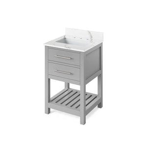 Jeffrey Alexander VKITWAV24GRCQR 24" Grey Wavecrest Vanity, Calacatta Vienna Quartz Vanity Top, undermount rectangle bowl