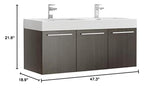 Fresca FCB8092GO-D-I Fresca Vista 48" Gray Oak Wall Hung Double Sink Modern Bathroom Cabinet w/ Integrated Sink