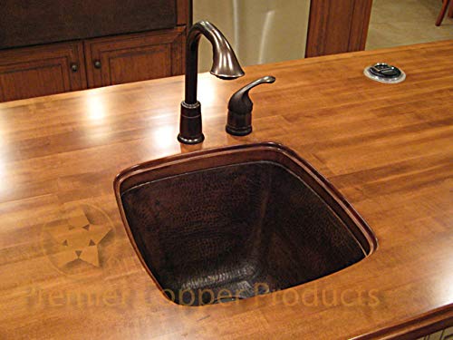 Premier Copper Products BS17DB 17-Inch Universal Large Square Hammered Copper Sink, Oil Rubbed Bronze