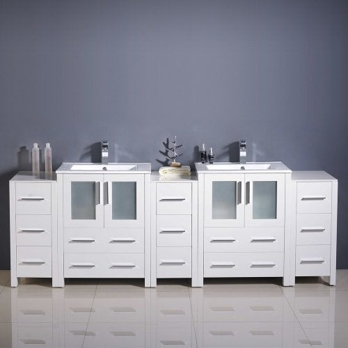 Fresca FCB62-72WH-I Fresca Torino 84" White Modern Double Sink Bathroom Cabinets w/ Integrated Sinks