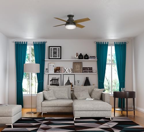 Hunter Fan Dempsey Low Profile Ceiling Fans with Lights and Remote, Flush Mount Ceiling Fan with Lights, Metal, Brushed Nickel Finish, 44 Inch LED