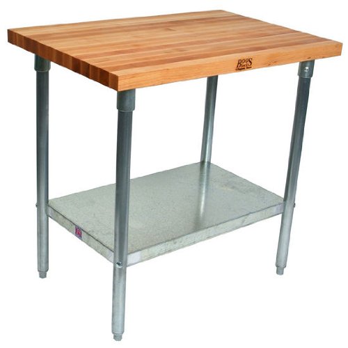 John Boos HNS01 Maple Top Work Table with Galvanized Base and Shelf, 36" x 24" 1-3/4"