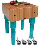 John Boos AB02-C-CB AB Series Block with 10" Thick Hard Maple Top, With Casters, 24" W x 18" D 10"H, 34" Overall Height, Caribbean Blue BLOCK 24X18X10 W/CASTERS-