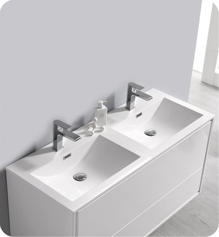 Fresca FCB9248WH-D-I Fresca Catania 48" Glossy White Wall Hung Modern Bathroom Cabinet w/ Integrated Double Sink