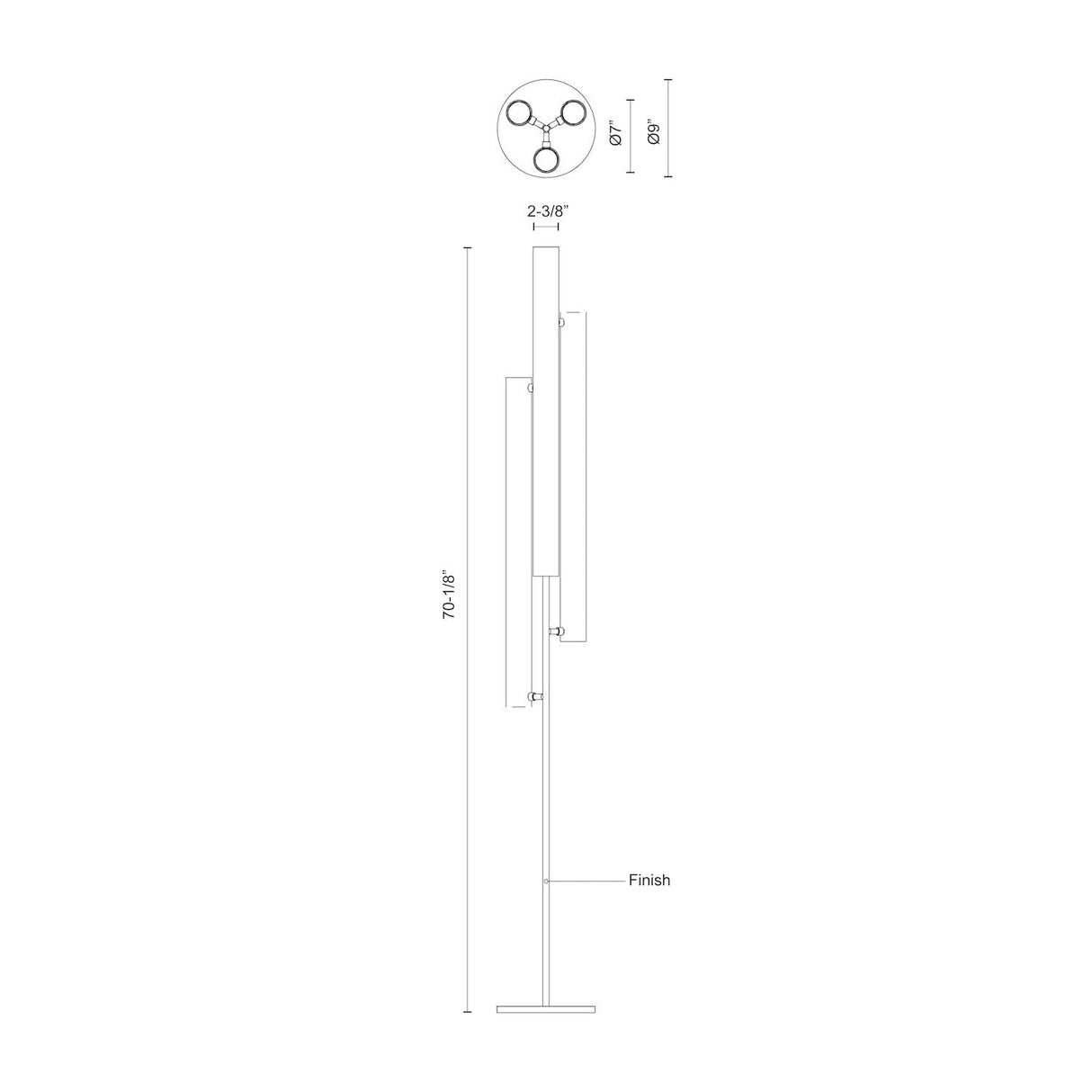Kuzco FL70355-BK GRAMERCY 3 Head FL Black 120V Touch dimmer LED 3000K 90CRI 40W