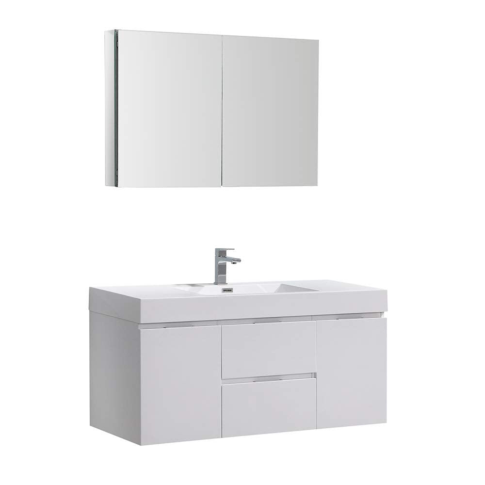 Fresca FVN8348WH Fresca Valencia 48" Glossy White Wall Hung Modern Bathroom Vanity w/ Medicine Cabinet