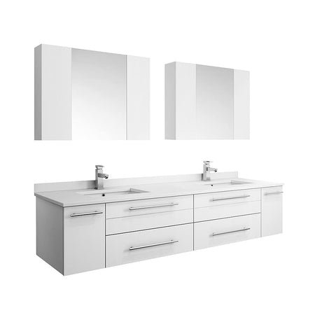 Fresca FVN6172GR-UNS-D Fresca Lucera 72" Gray Wall Hung Double Undermount Sink Modern Bathroom Vanity w/ Medicine Cabinets