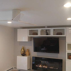 Matthews Fan EKH-BK-BN Eliza-H 3-blade ceiling mount paddle fan in Matte Black finish with brushed nickel ABS blades.