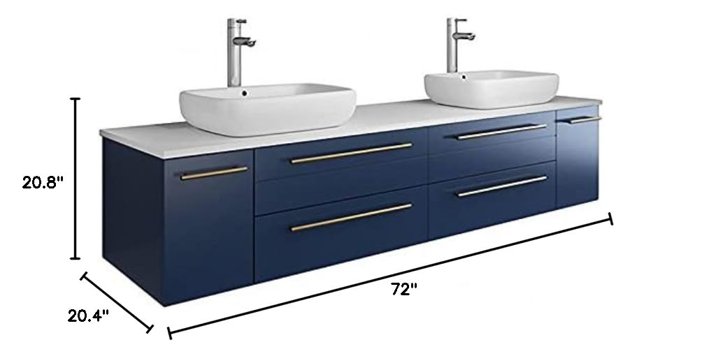 Fresca FCB6172RBL-VSL-D-CWH-V Fresca Lucera 72" Royal Blue Wall Hung Modern Bathroom Cabinet w/ Top & Double Vessel Sinks