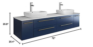 Fresca FCB6172RBL-VSL-D-CWH-V Fresca Lucera 72" Royal Blue Wall Hung Modern Bathroom Cabinet w/ Top & Double Vessel Sinks