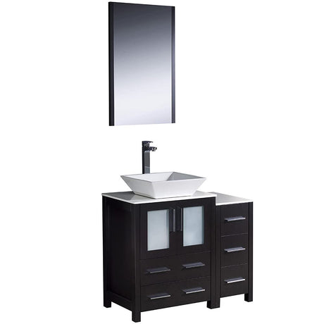 Fresca FVN62-2412GR-VSL Fresca Torino 36" Gray Modern Bathroom Vanity w/ Side Cabinet & Vessel Sink