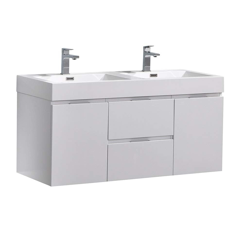 Fresca FCB8348WH-D-I Fresca Valencia 48" Glossy White Wall Hung Double Sink Modern Bathroom Vanity