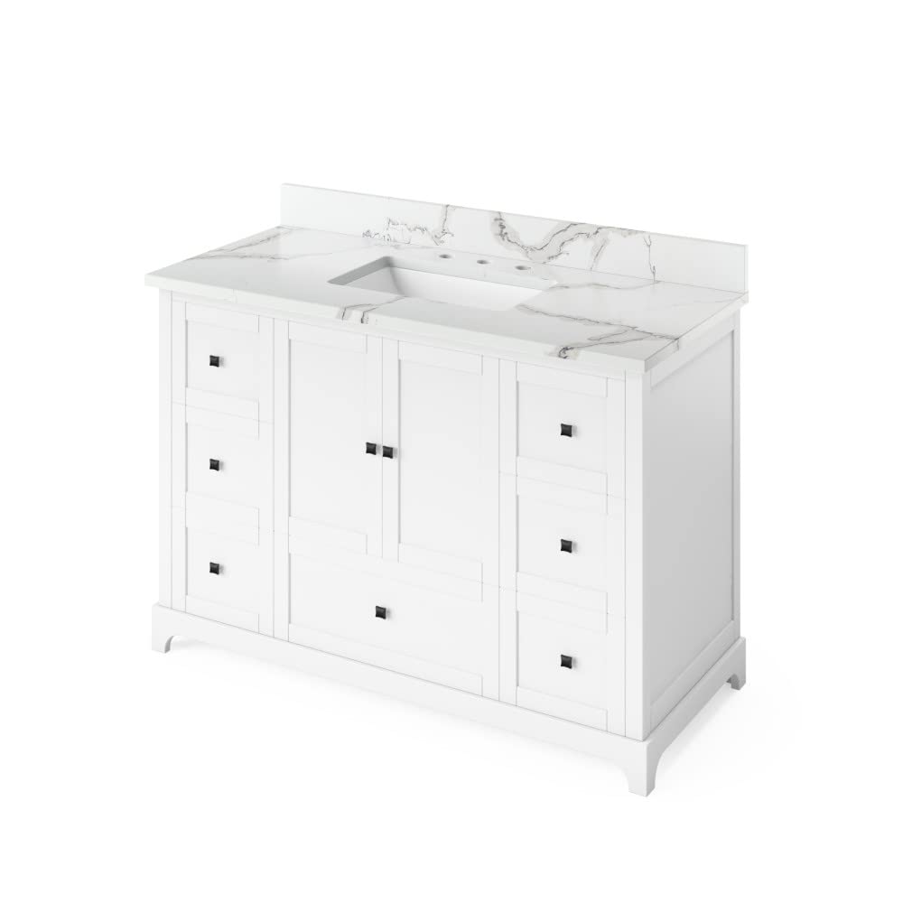 Jeffrey Alexander VKITADD48WHCQR 48" White Addington Vanity, Calacatta Vienna Quartz Vanity Top, undermount rectangle bowl