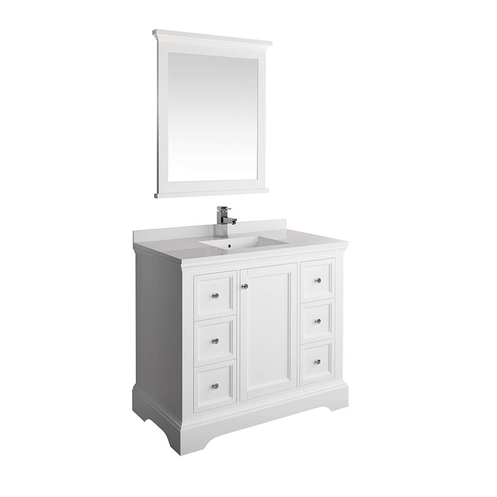 Fresca FVN2440WHM Fresca Windsor 40" Matte White Traditional Bathroom Vanity w/ Mirror