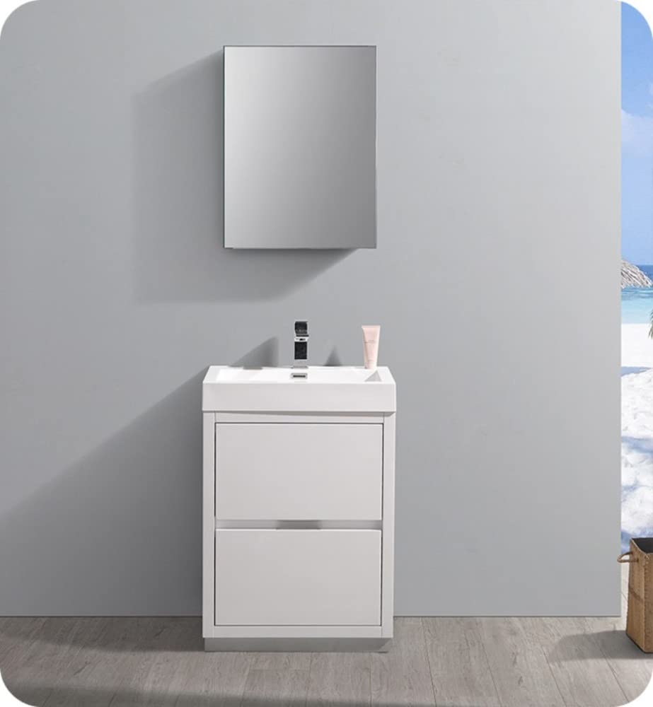 Fresca FCB8424WH Fresca Valencia 24" Glossy White Free Standing Modern Bathroom Cabinet