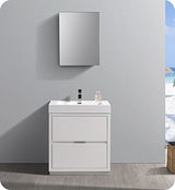 Fresca FVN8430WH Fresca Valencia 30" Glossy White Free Standing Modern Bathroom Vanity w/ Medicine Cabinet