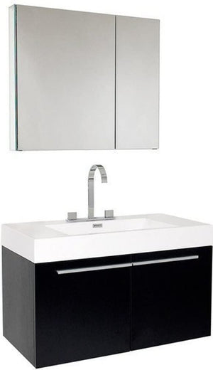 Fresca FVN8090BW Fresca Vista 36" Black Modern Bathroom Vanity w/ Medicine Cabinet