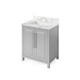 Jeffrey Alexander VKITCAD30GRCQR 30" Grey Cade Vanity, Calacatta Vienna Quartz Vanity Top, undermount rectangle bowl