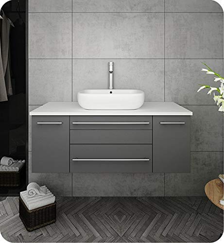 Fresca FCB6142GR-VSL Fresca Lucera 42" Gray Wall Hung Vessel Sink Modern Bathroom Cabinet