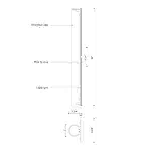 Kuzco WS8332-BN BUTE 32" WS Brushed Nickel 120V ELV LED 3000K 90CRI 41W