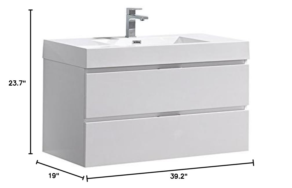 Fresca FCB8342WH-I Fresca Valencia 40" Glossy White Wall Hung Modern Bathroom Vanity