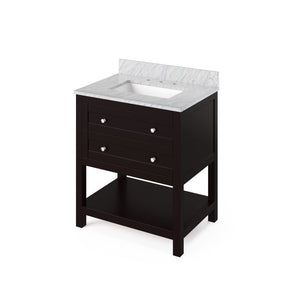 Jeffrey Alexander VKITAST30ESWCR 30" Espresso Astoria Vanity, White Carrara Marble Vanity Top, undermount rectangle bowl