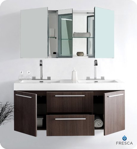 Fresca FVN8013GO Fresca Opulento 54" Gray Oak Modern Double Sink Bathroom Vanity w/ Medicine Cabinet