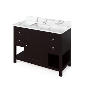 Jeffrey Alexander VKITAST48ESCQR 48" Espresso Astoria Vanity, Calacatta Vienna Quartz Vanity Top, undermount rectangle bowl