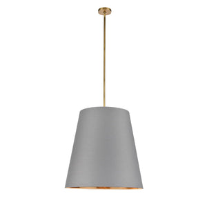 Alora PD311025VBGG CALOR PENDANT 3 LIGHT VINTAGE BRASS GRAY LINEN WITH GOLD PARCHMENT