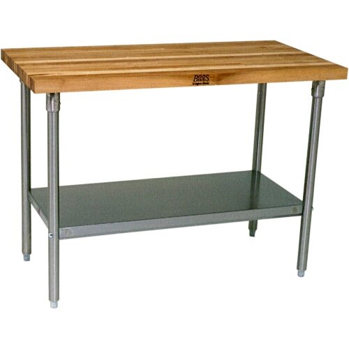 John Boos JNS03 Thick Maple Top Work Table on Galvanized Base with Shelf, 60 x 24 Inch