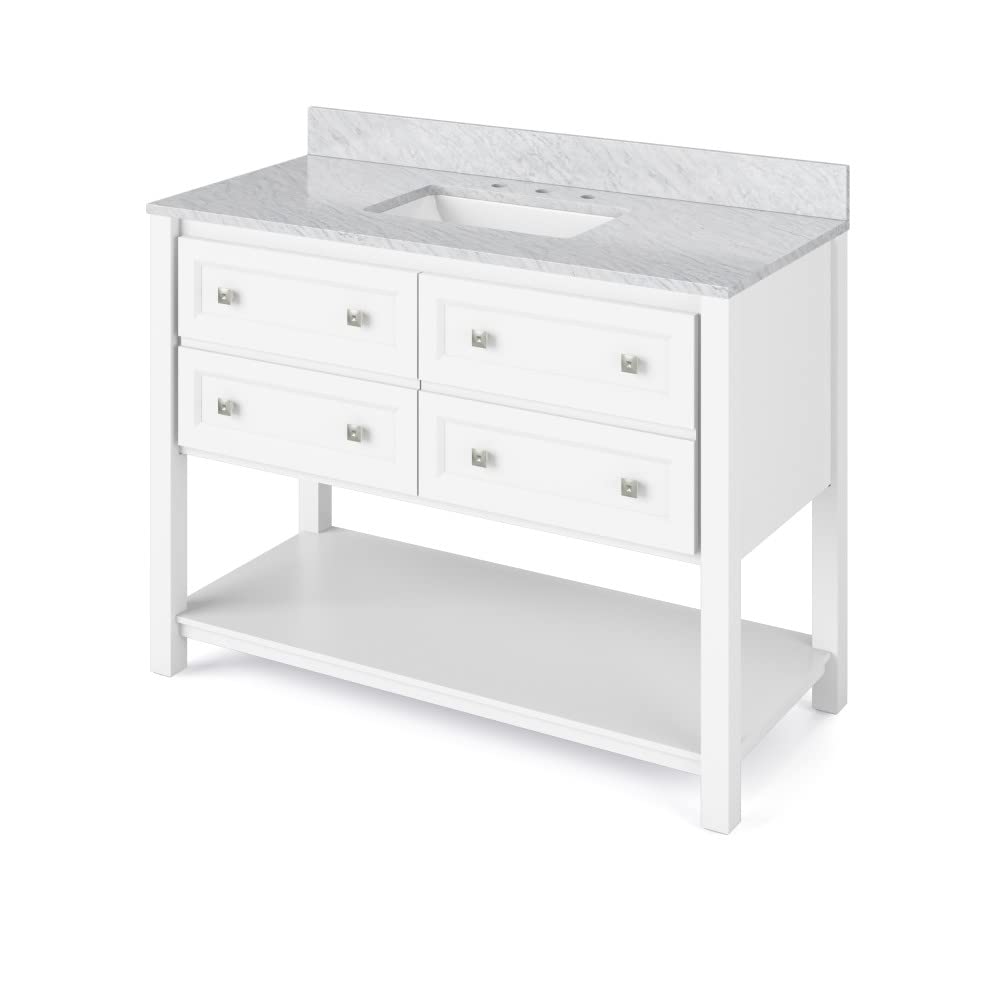 Jeffrey Alexander VKITADL48WHWCR 48" White Adler Vanity, White Carrara Marble Vanity Top, undermount rectangle bowl