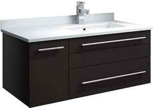 Fresca FCB6136ES-UNS-R-CWH-U Fresca Lucera 36" Espresso Wall Hung Modern Bathroom Cabinet w/ Top & Undermount Sink - Right Version