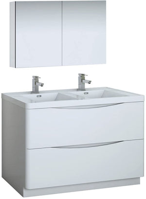 Fresca FVN9148WH-D Fresca Tuscany 48" Glossy White Free Standing Double Sink Modern Bathroom Vanity w/ Medicine Cabinet