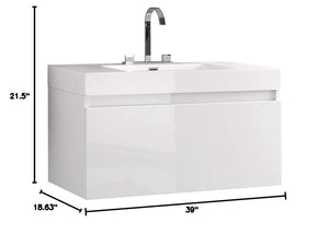 Fresca FCB8010WH-I Fresca Mezzo 39" White Modern Bathroom Cabinet w/ Integrated Sink