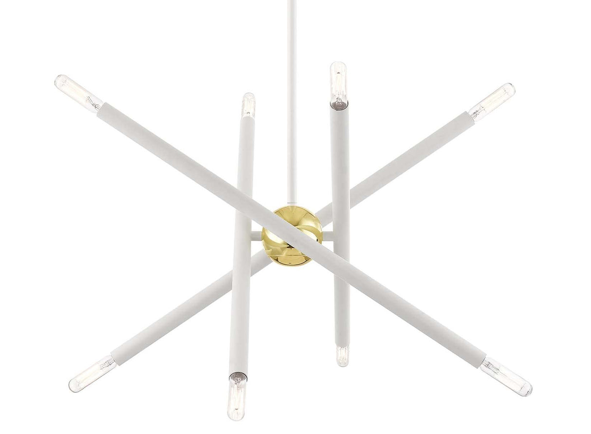 Livex Lighting 8 Light White Chandelier,White W/Polished Brass Accents