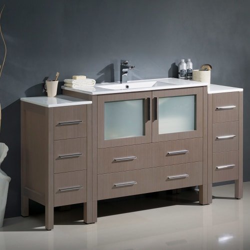 Fresca FCB62-123612GO-I Fresca Torino 60" Gray Oak Modern Bathroom Cabinets w/ Integrated Sink