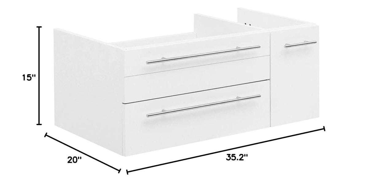 Fresca FCB6136WH-UNS-L Fresca Lucera 36" White Wall Hung Undermount Sink Modern Bathroom Cabinet - Left Version