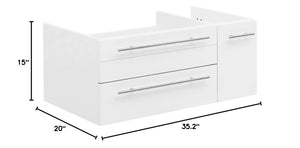 Fresca FCB6136WH-UNS-L Fresca Lucera 36" White Wall Hung Undermount Sink Modern Bathroom Cabinet - Left Version
