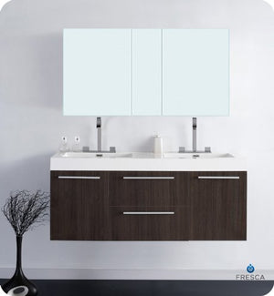 Fresca FVN8013GO Fresca Opulento 54" Gray Oak Modern Double Sink Bathroom Vanity w/ Medicine Cabinet