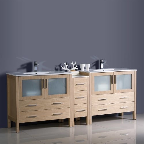 Fresca FCB62-361236WH-I Fresca Torino 84" White Modern Double Sink Bathroom Cabinets w/ Integrated Sinks