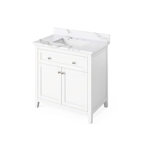Jeffrey Alexander VKITCHA36WHCQR 36" White Chatham Vanity, Calacatta Vienna Quartz Vanity Top, undermount rectangle bowl