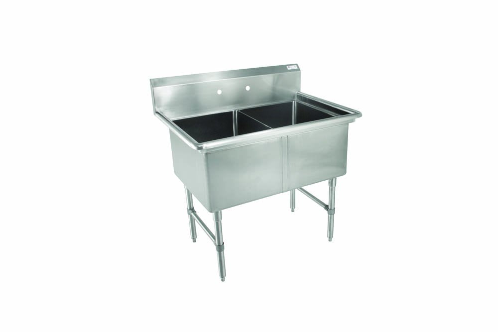 John Boos 2B18244 B Series 2 Compartment Stainless Steel Sink, No Drain Board, 18" x 24" x 14" Bowl