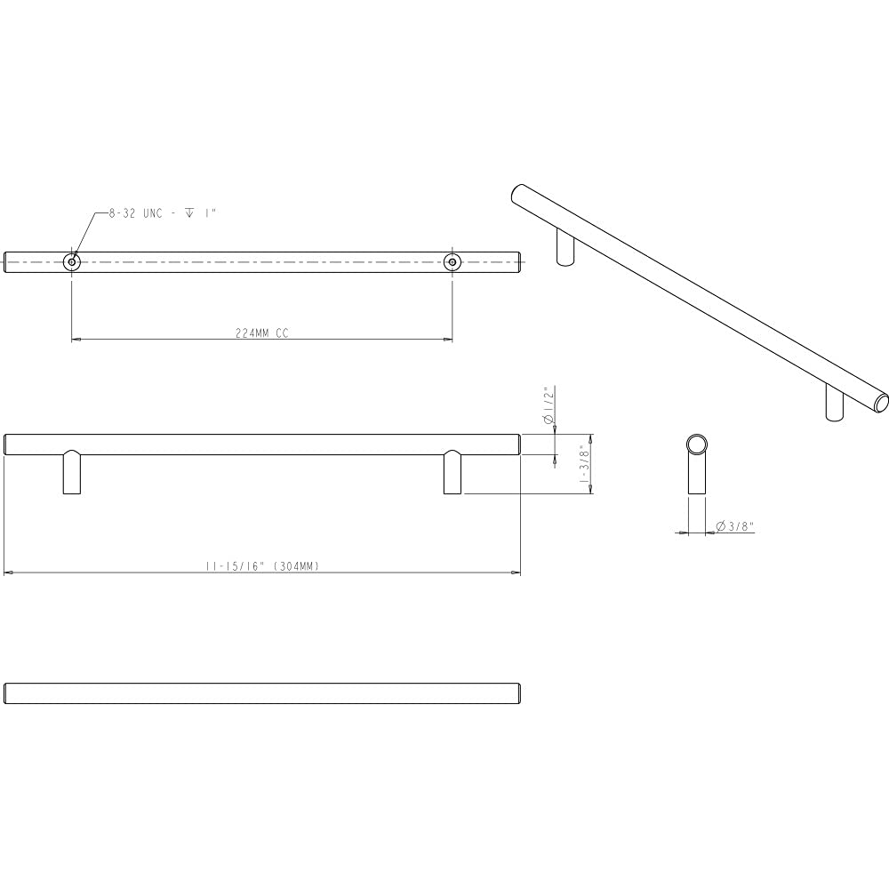 Elements 304DBB 224 mm Center-to-Center Dark Brushed Bronze Naples Cabinet Bar Pull