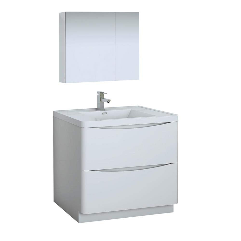 Fresca FVN9136WH Fresca Tuscany 36" Glossy White Free Standing Modern Bathroom Vanity w/ Medicine Cabinet