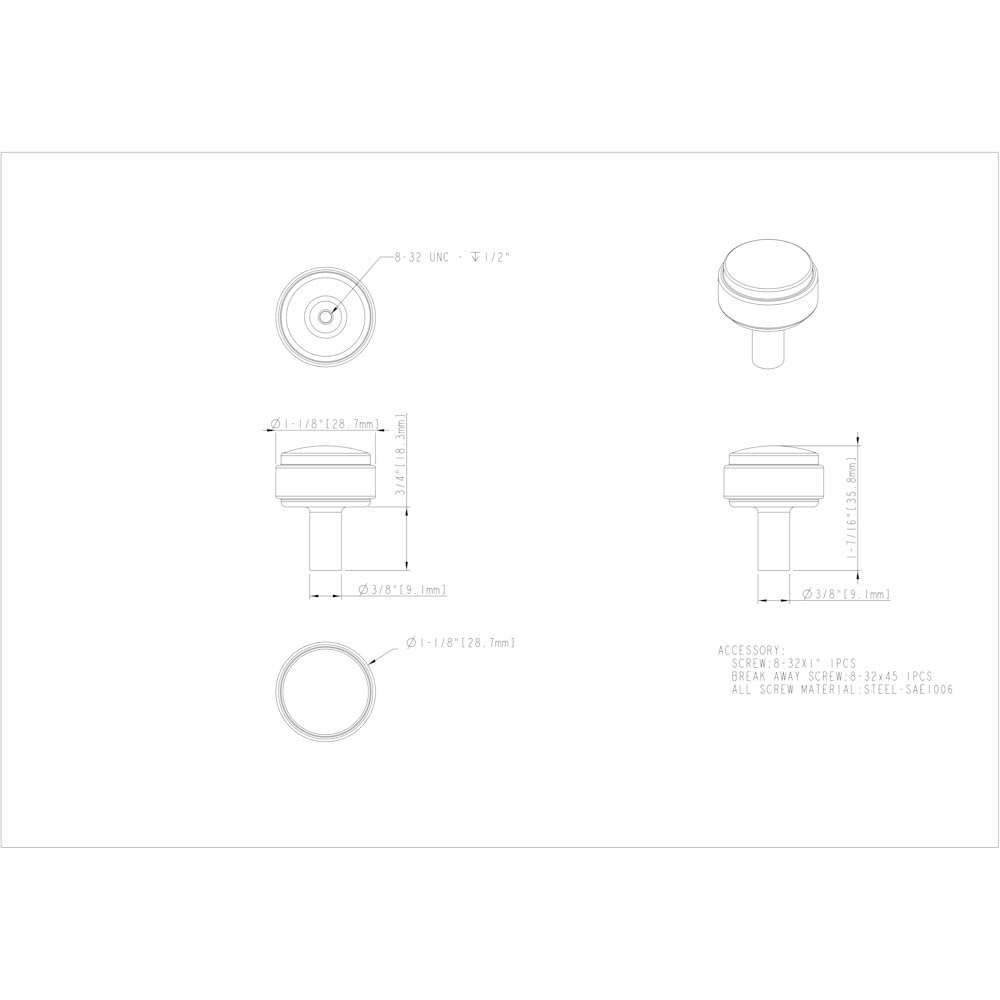 Jeffrey Alexander 885MB 1-1/8" Diameter Matte Black Hayworth Cabinet Knob