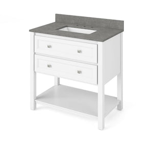Jeffrey Alexander VKITADL36WHSGR 36" White Adler Vanity, Steel Grey Cultured Marble Vanity Top, undermount rectangle bowl