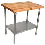 John Boos SNS03 Work Table with Commercial Blended Maple Top, Stainless steel base and shelf, 60" W x 24" D 35-1/4" H