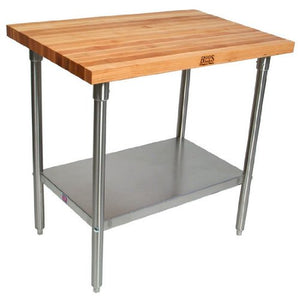 John Boos SNS14 Maple Top Work Table with Stainless Steel Base and Adjustable Lower Shelf, 48" Long x 36" Wide 1-3/4" Thick