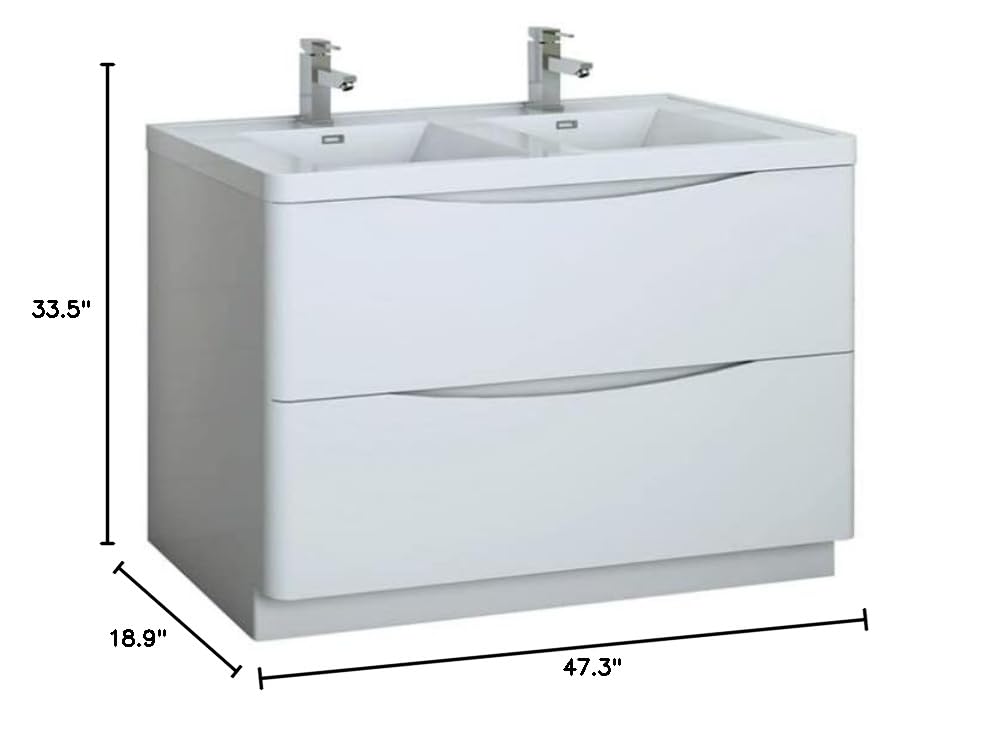 Fresca FCB9148WH-D-I Fresca Tuscany 48" Glossy White Free Standing Modern Bathroom Cabinet w/ Integrated Double Sink